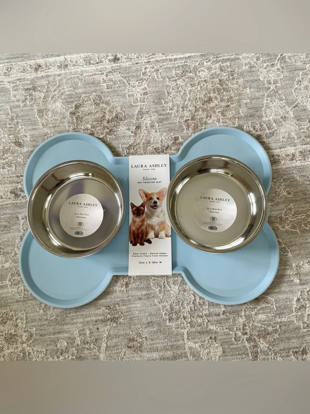 Laura Ashley Stainless Steel Pet Bowls & Silicone Mat